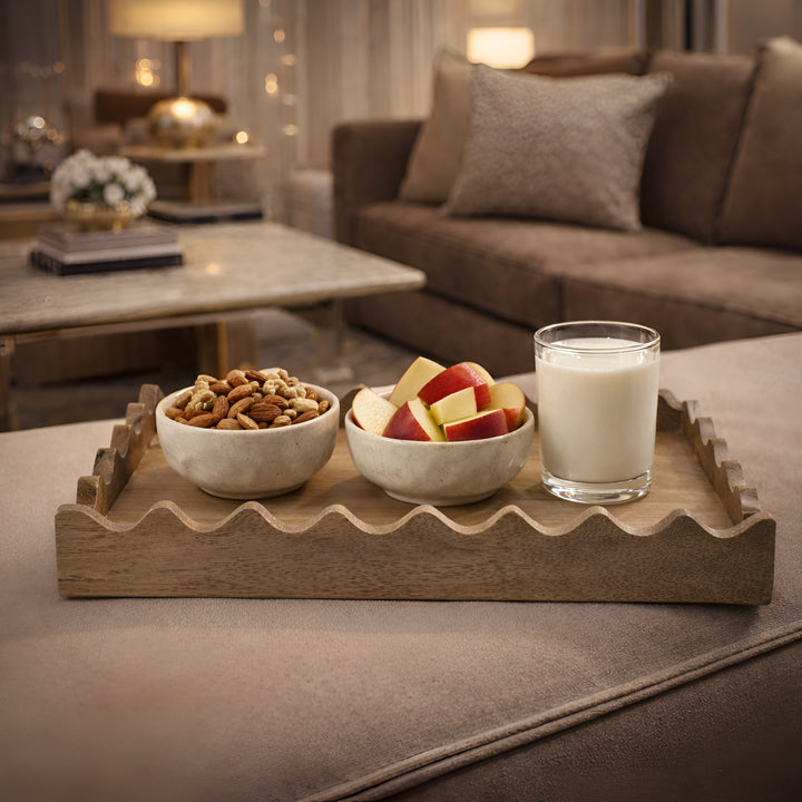 Scalloped Edge Wooden Serving (Dual-sided)Tray