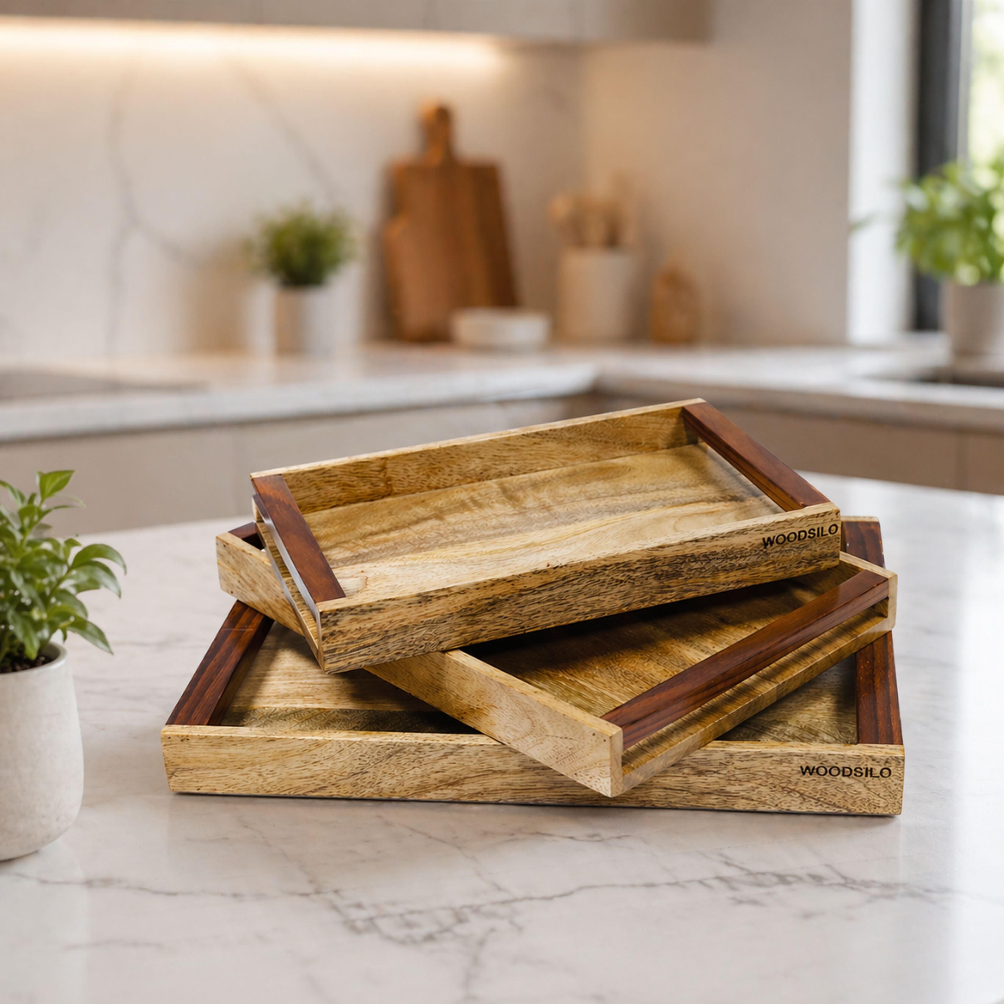 Dual Tone Wooden Serving Tray : Natural Elegance with Modern Contrast