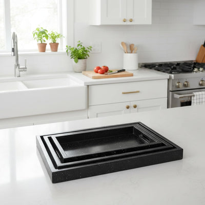 Set of 3 Black Rectangular Wooden Serving Platters