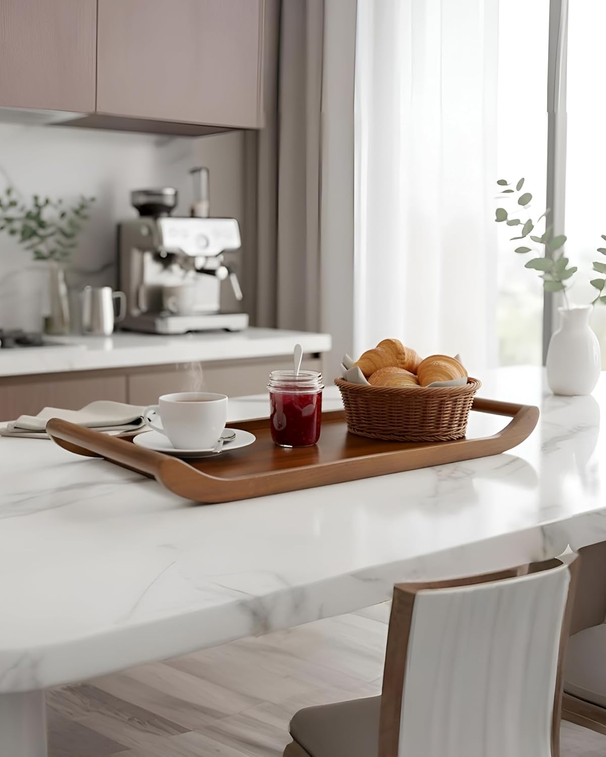 Classic Wooden Rectangular Serving Platter with Curved Handles