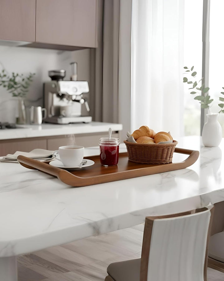 Classic Wooden Rectangular Serving Platter with Curved Handles