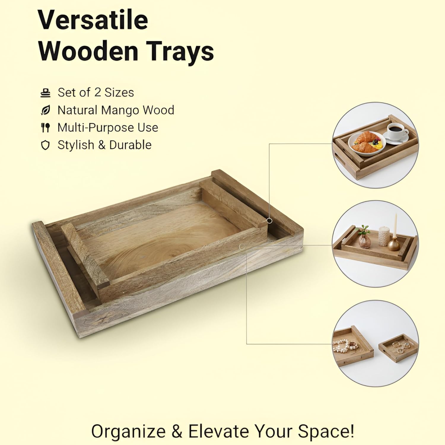 Minimalist Wooden Serving Tray with Handles