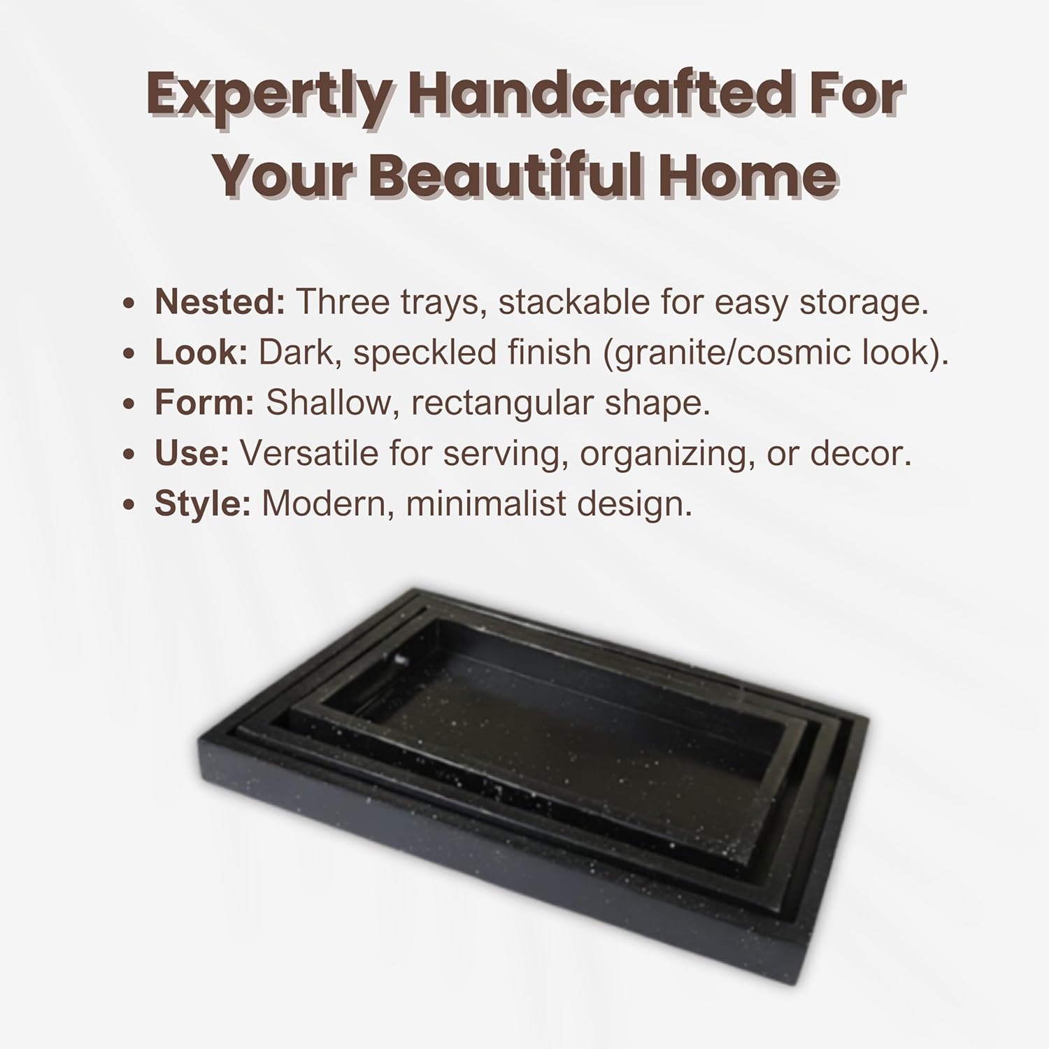 Set of 3 Black Rectangular Wooden Serving Platters
