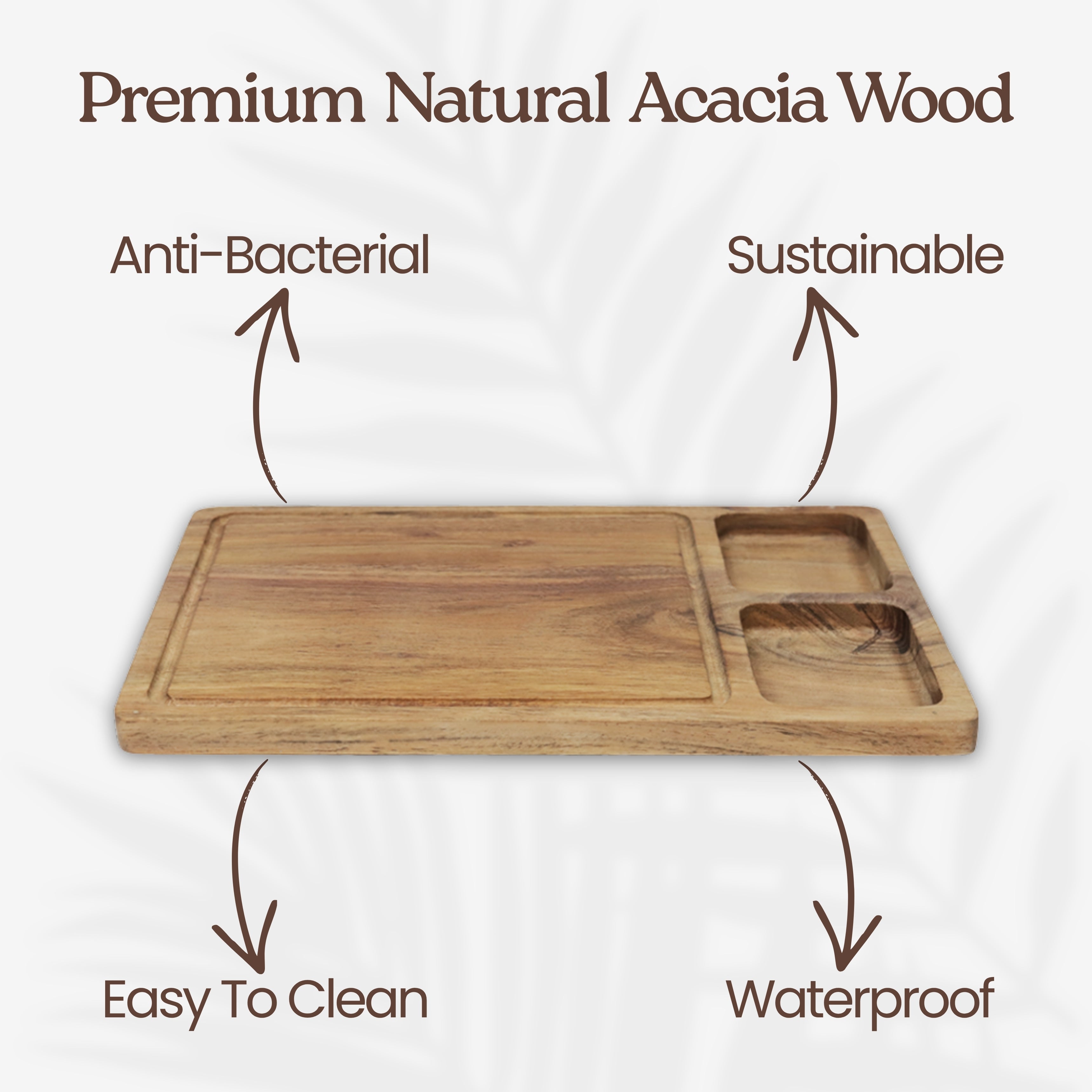 3-in-1 Acacia Wooden Cutting Board | Multi-Section Chopping Board with Compartments | Kitchen Prep, Serving & Snack Tray