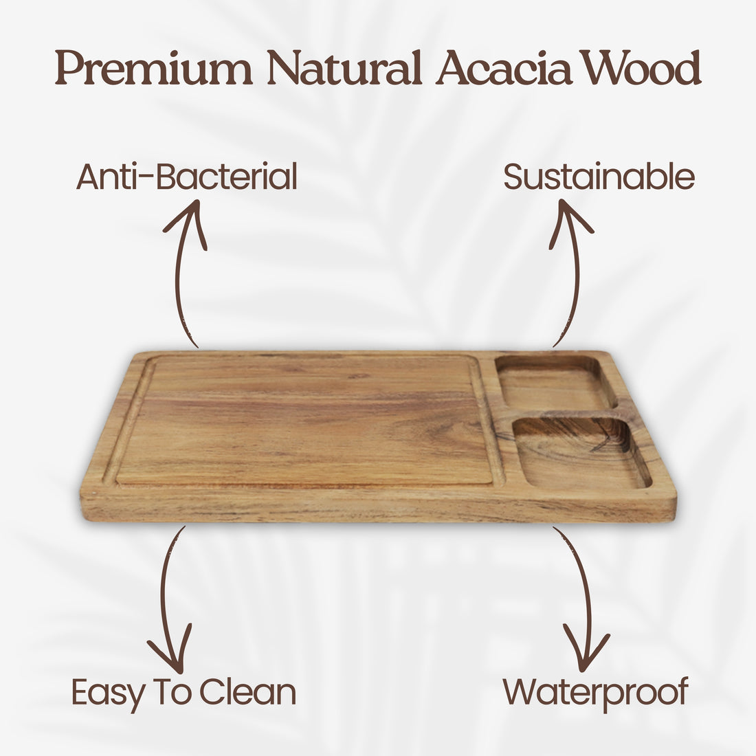 3-in-1 Acacia Wooden Cutting Board | Multi-Section Chopping Board with Compartments | Kitchen Prep, Serving & Snack Tray
