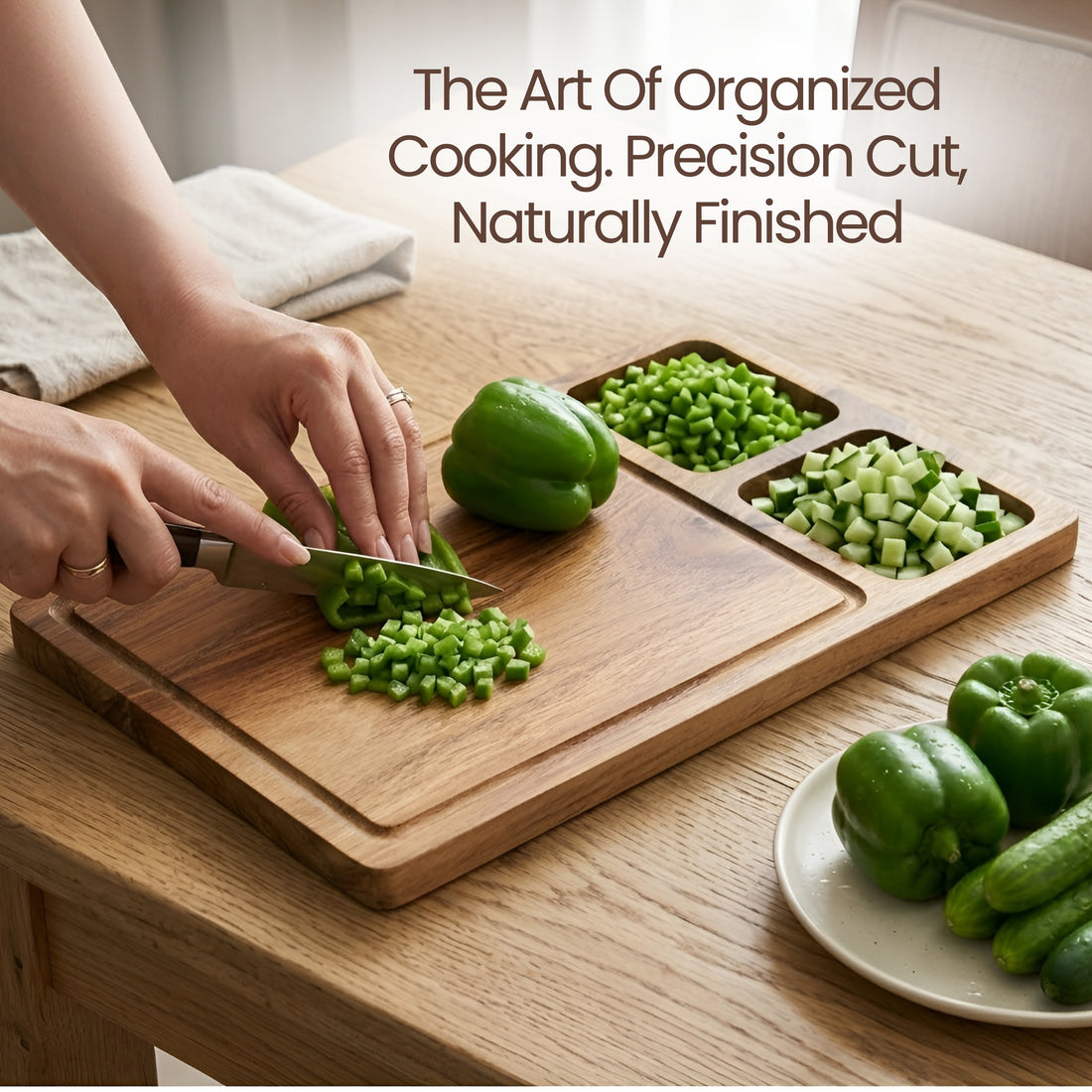 3-in-1 Acacia Wooden Cutting Board | Multi-Section Chopping Board with Compartments | Kitchen Prep, Serving & Snack Tray