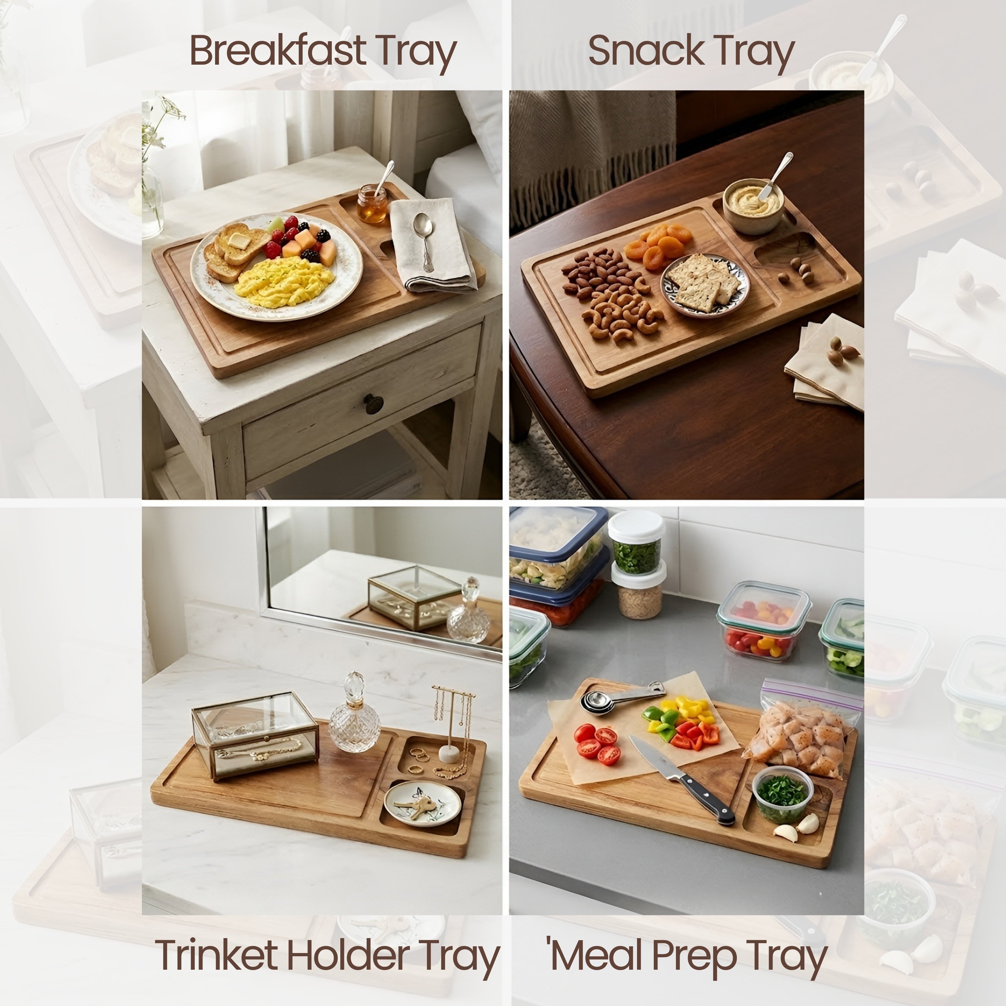 3-in-1 Acacia Wooden Cutting Board | Multi-Section Chopping Board with Compartments | Kitchen Prep, Serving & Snack Tray