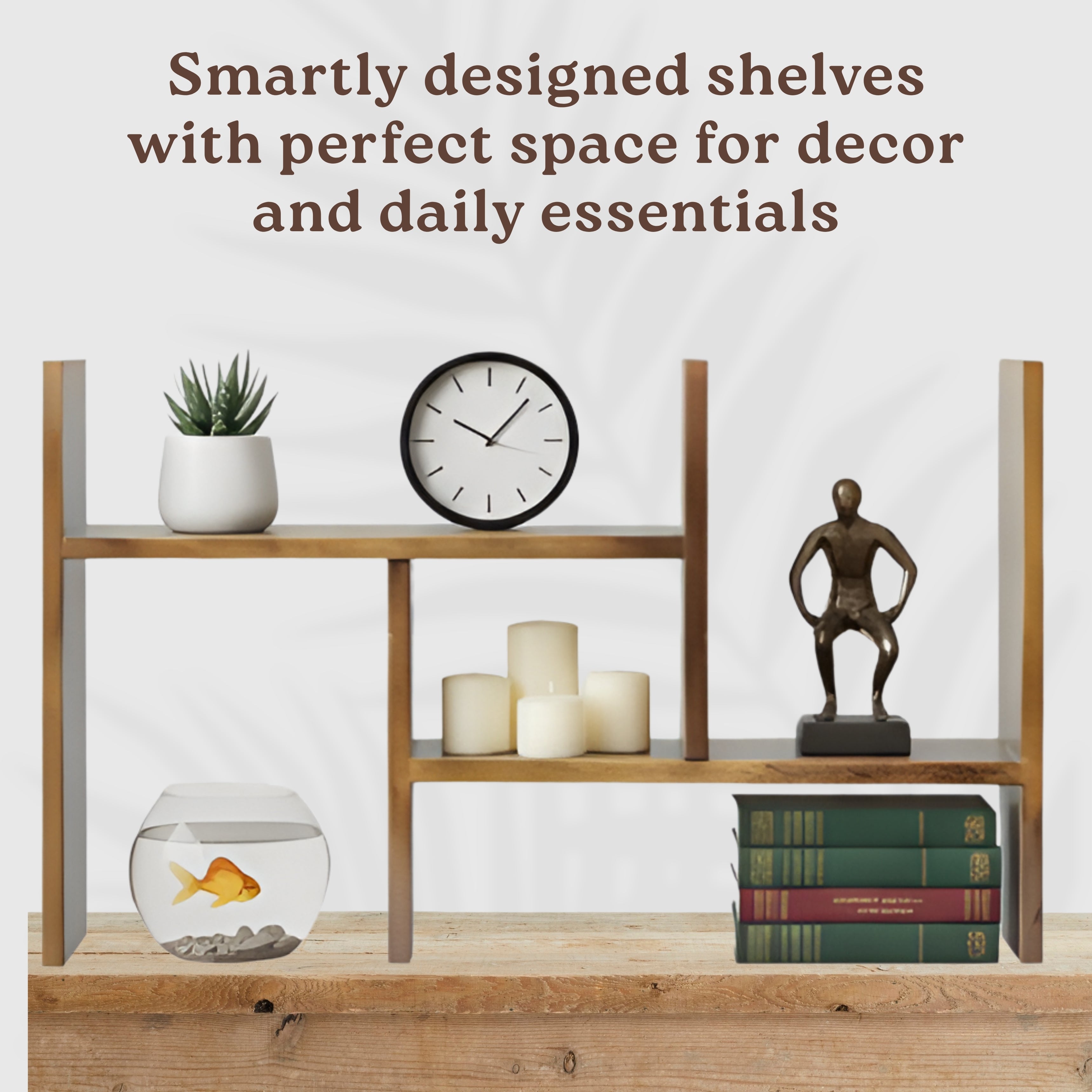 Modern Wooden Shelf Organizer: Space-Saving Desk & Kitchen Storage Rack | Multipurpose Open Shelf Display Unit