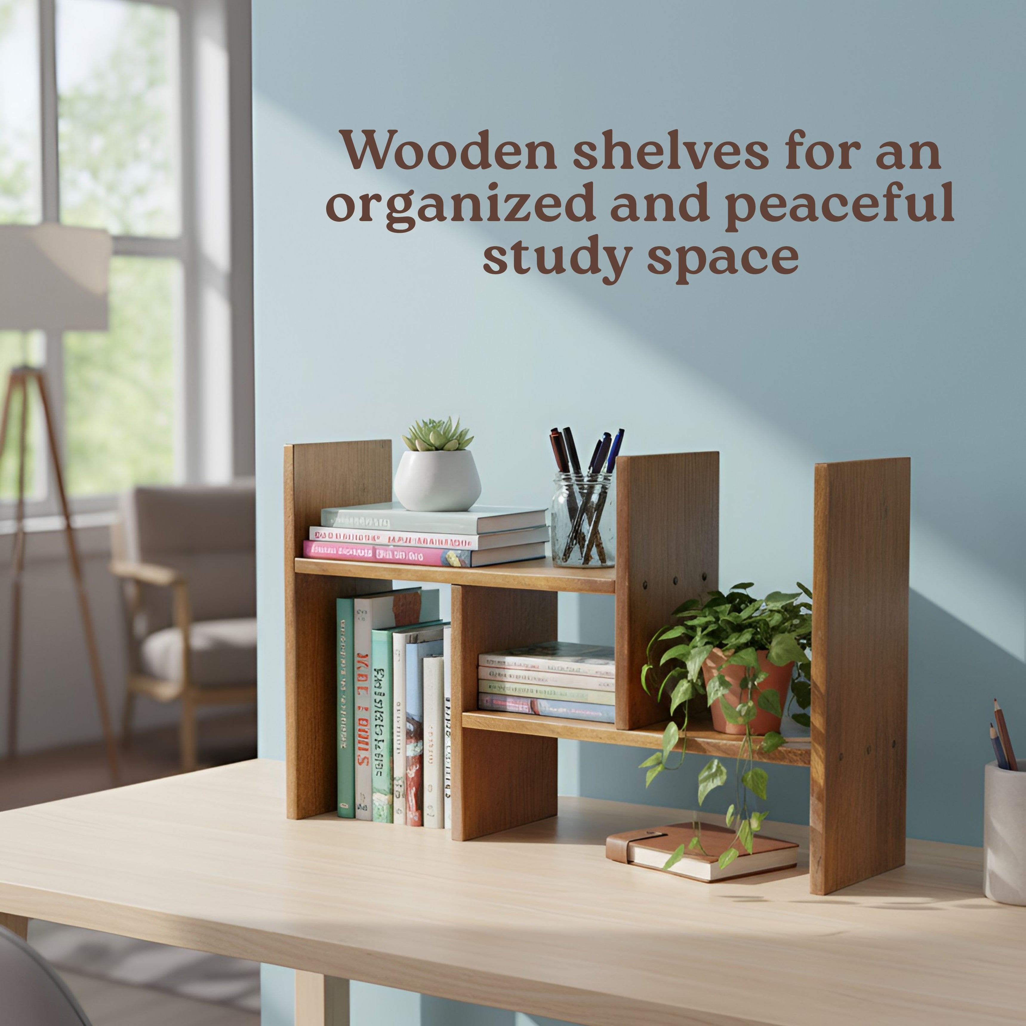 Modern Wooden Shelf Organizer: Space-Saving Desk & Kitchen Storage Rack | Multipurpose Open Shelf Display Unit