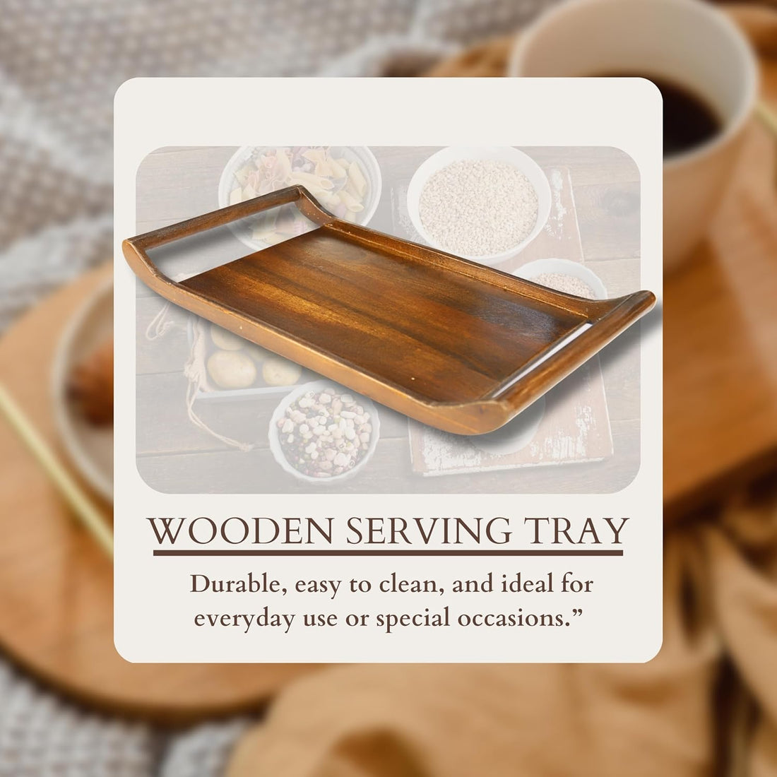 Classic Wooden Rectangular Serving Platter with Curved Handles