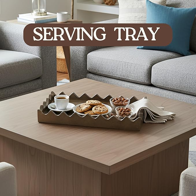 Scalloped Edge Wooden Serving Tray