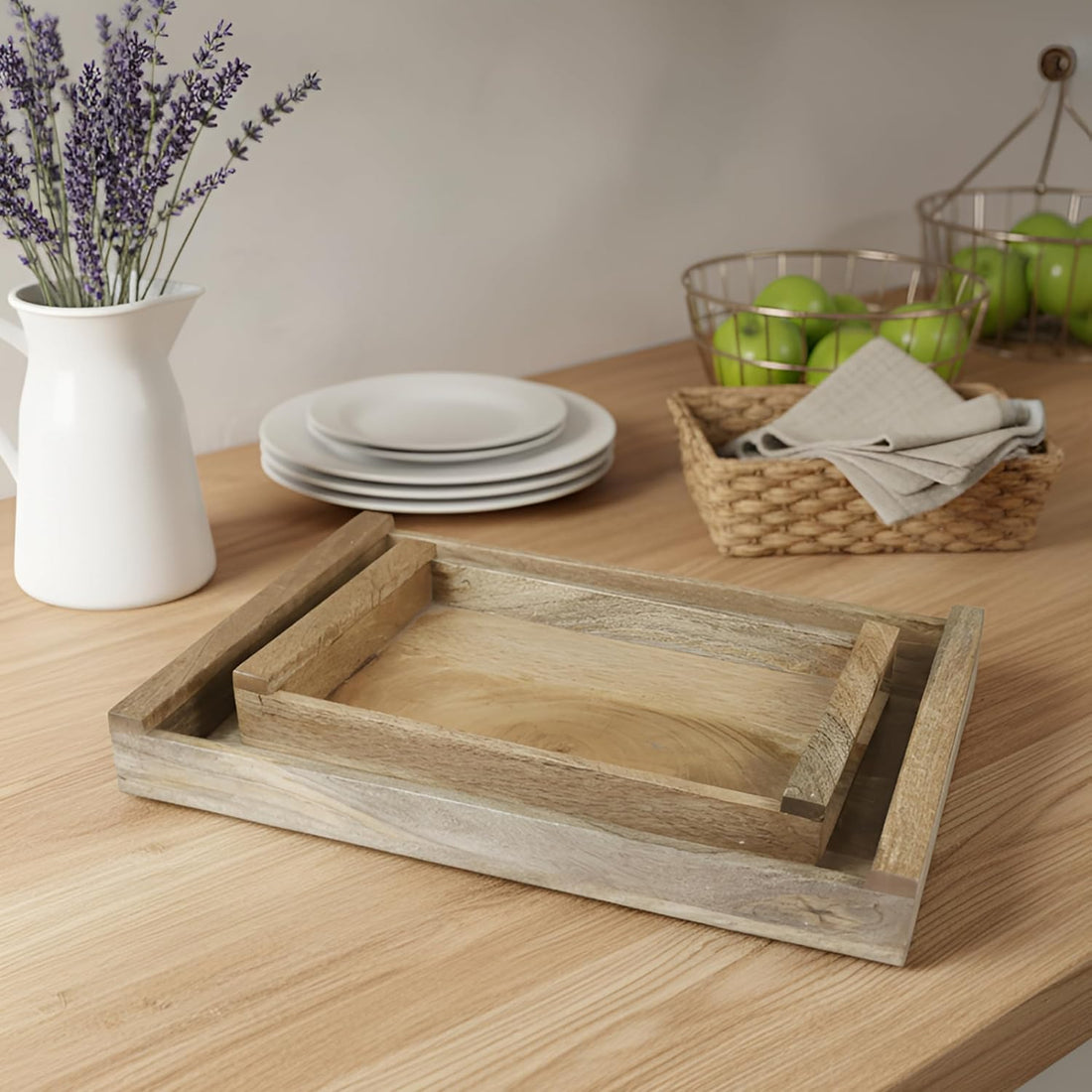 Minimalist Wooden Serving Tray with Handles