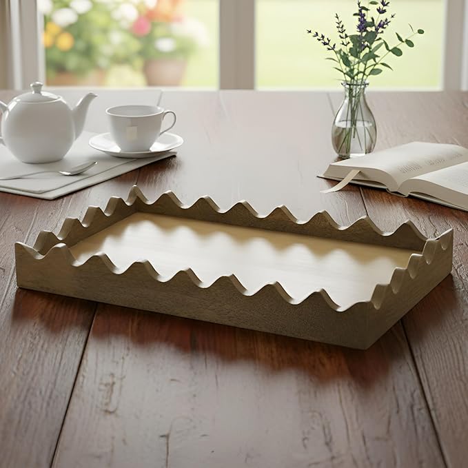 Scalloped Edge Wooden Serving Tray