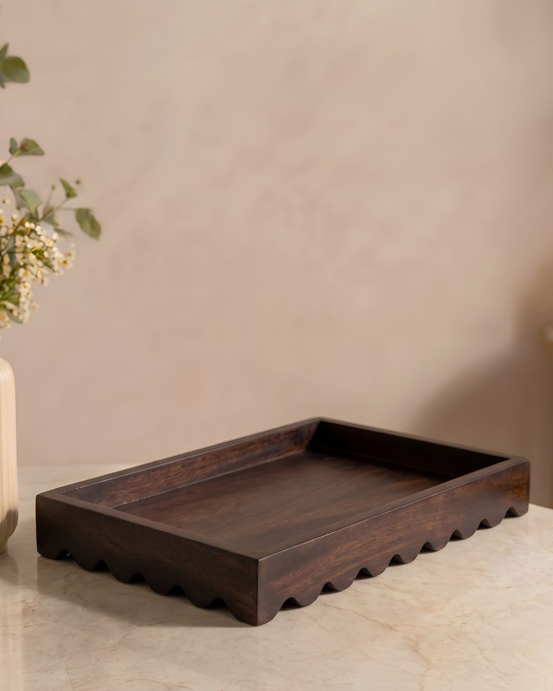 Walnut Luxe Wooden Decorative Serving Tray