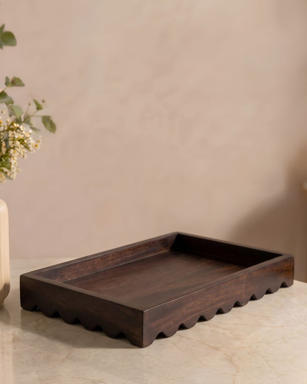Walnut Luxe Wooden Decorative Serving Tray