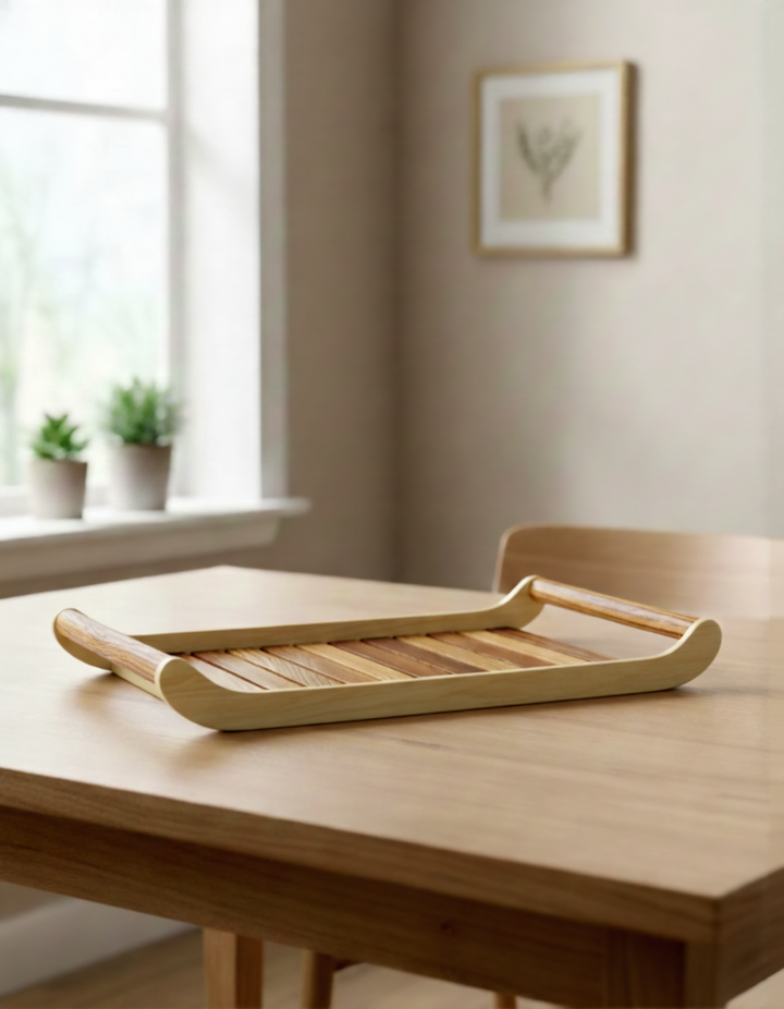 Wooden Serving Tray: Flat Tabletop Tea & Snack Tray