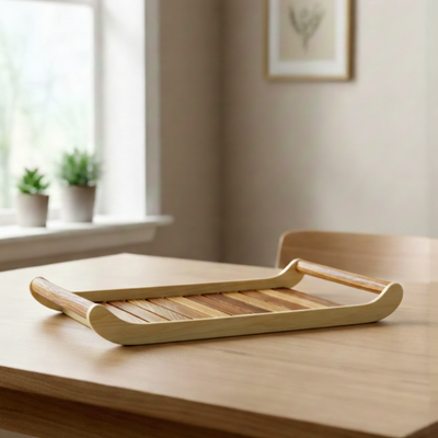Wooden Serving Tray: Flat Tabletop Tea & Snack Tray
