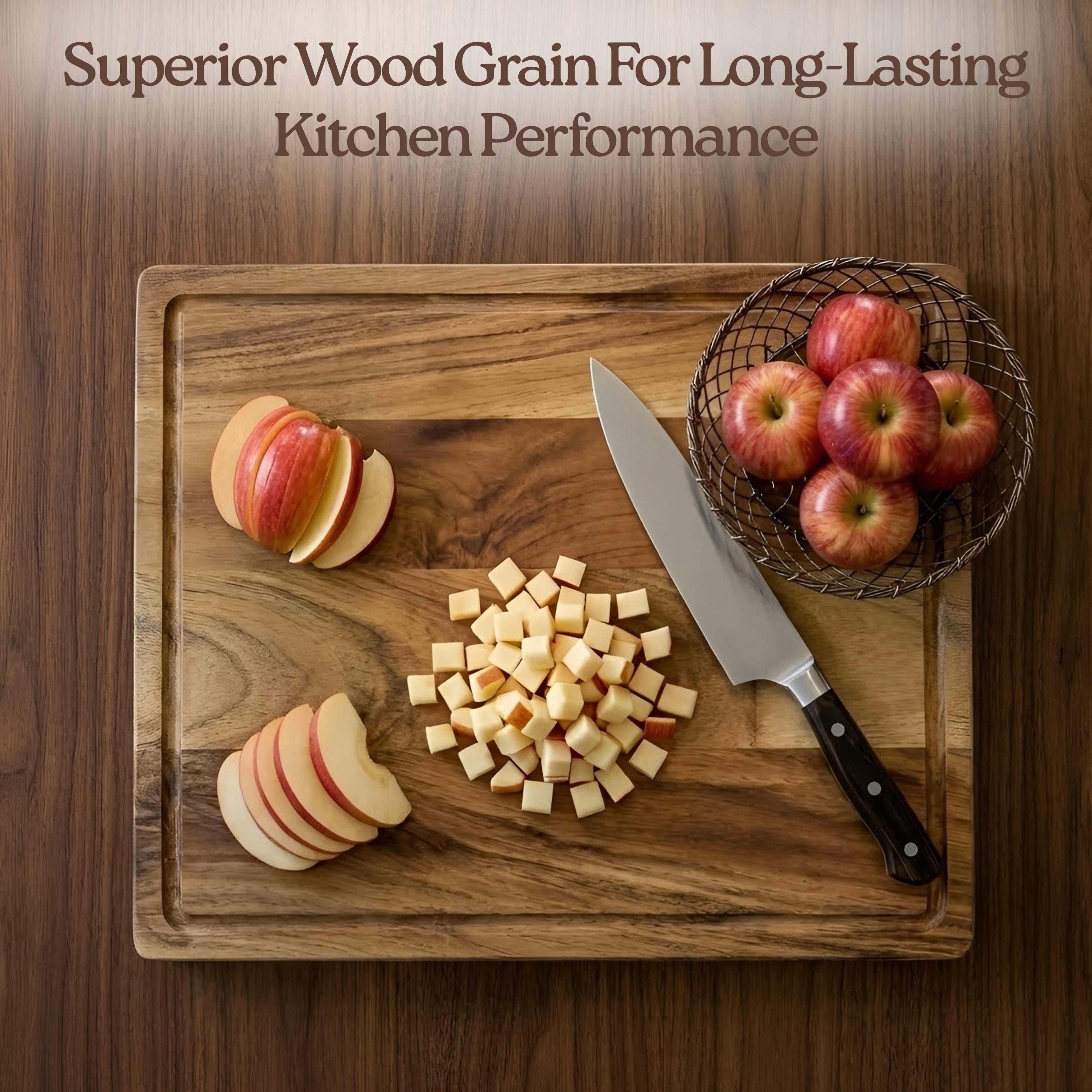 Classic Acacia Cutting Board: Everyday Kitchen Essential | Durable Wooden Chopping Board with Juice Groove