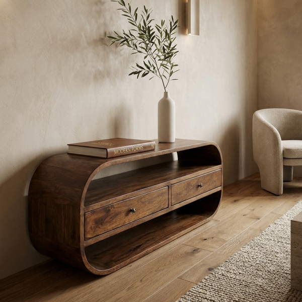 Chestnut Curved Edge Media Unit with 2 Drawers