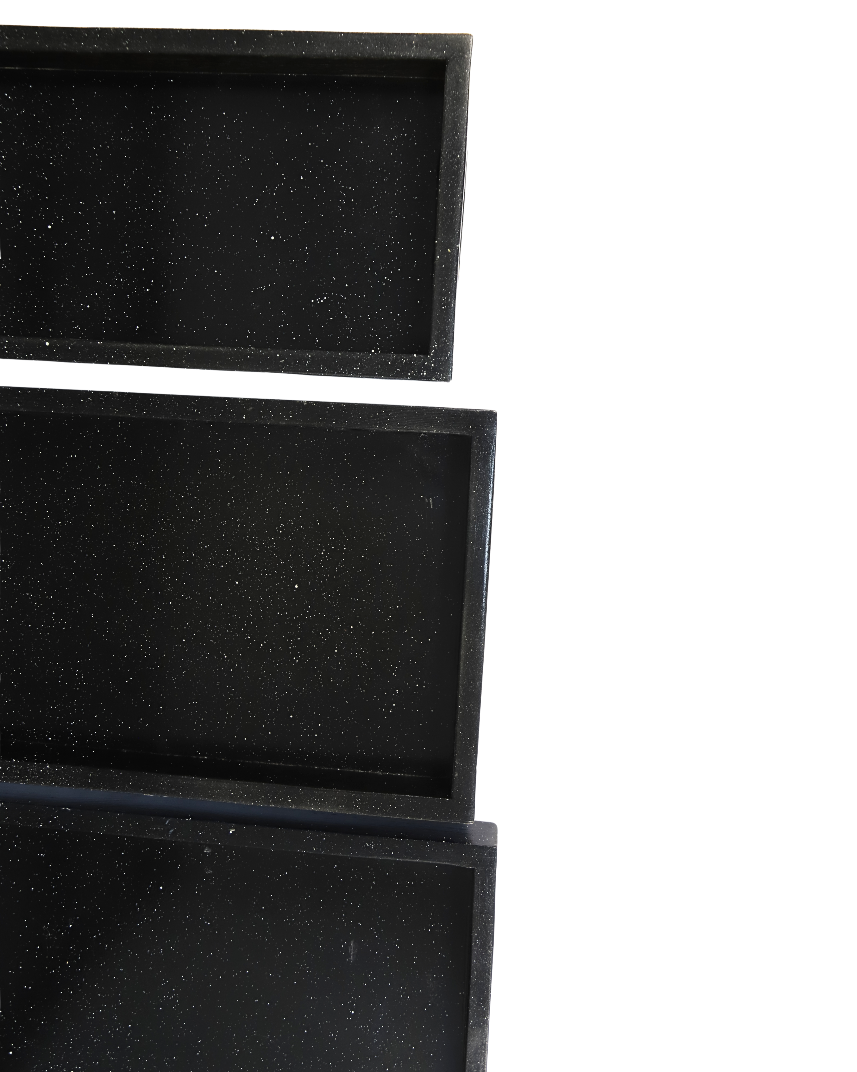 Set of 3 Black Rectangular Wooden Serving Platters