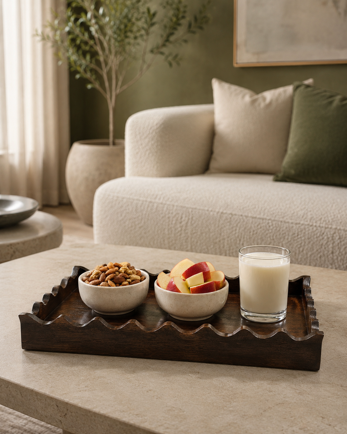 Scalloped Edge Wooden Serving (Dual-sided)Tray