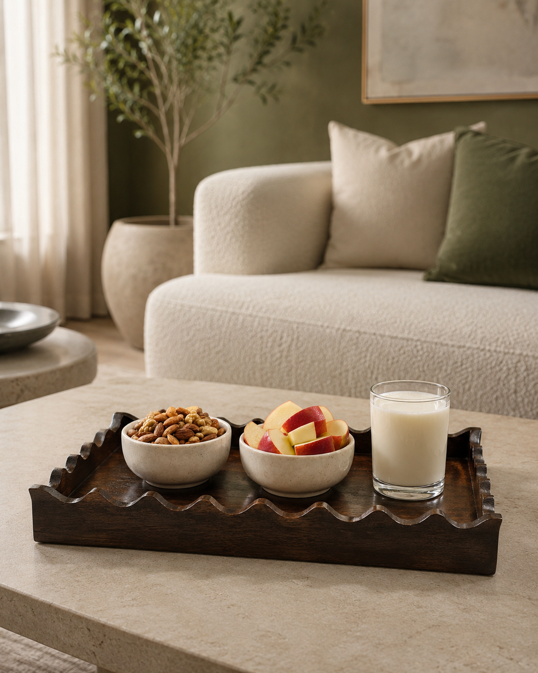 Scalloped Edge Wooden Serving (Dual-sided)Tray