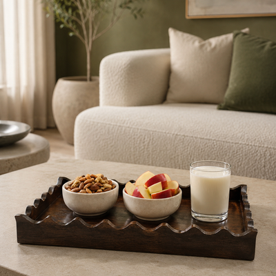 Scalloped Edge Wooden Serving (Dual-sided)Tray