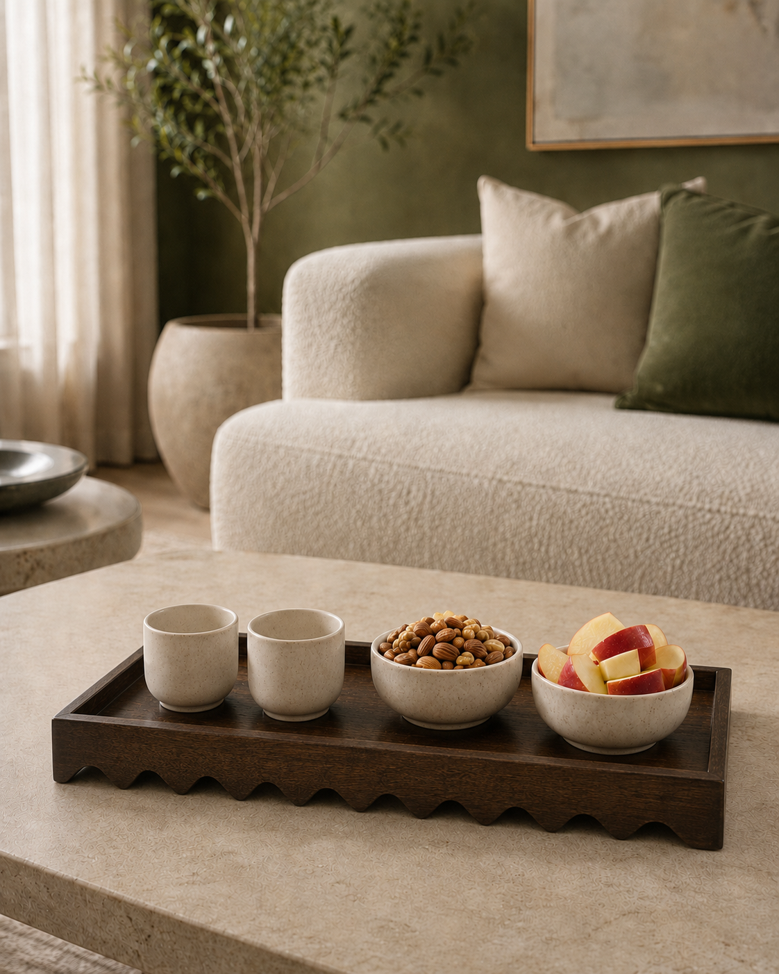 Scalloped Edge Wooden Serving (Dual-sided)Tray