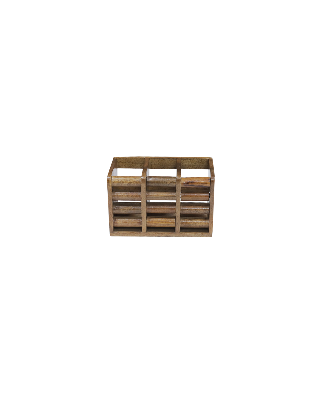 Six-Slot Slatted Wooden Cutlery & Utility Organizer
