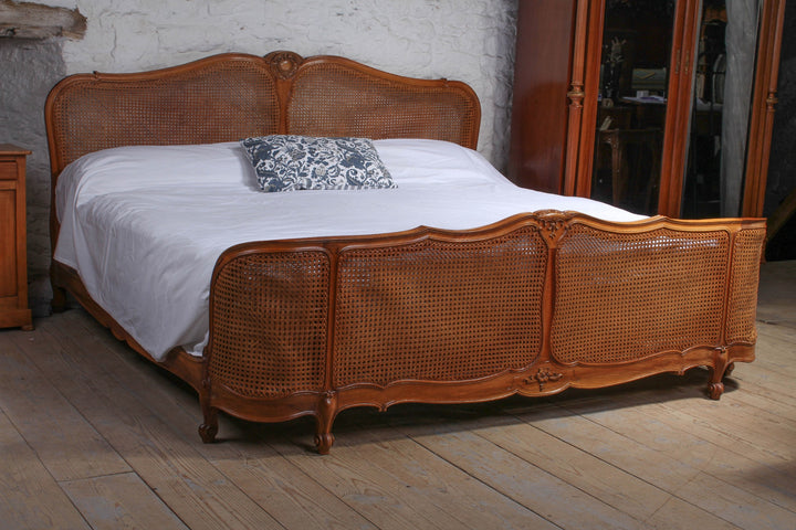 French Louis XV Style Cane Panel Bed Frame